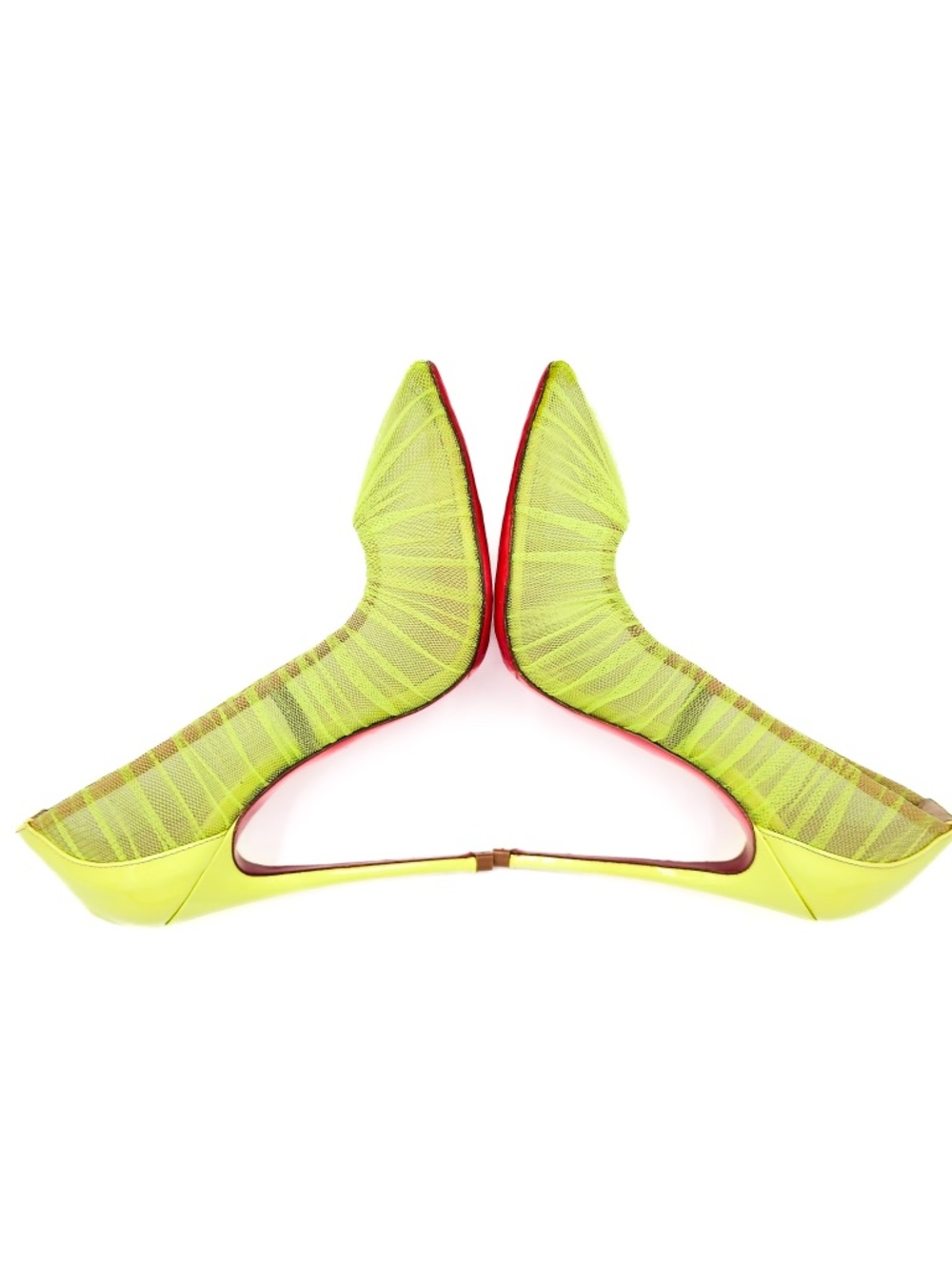 Christian Louboutin Neon Yellow Tulle Mesh Pumps Heels - Picture 5 of 9